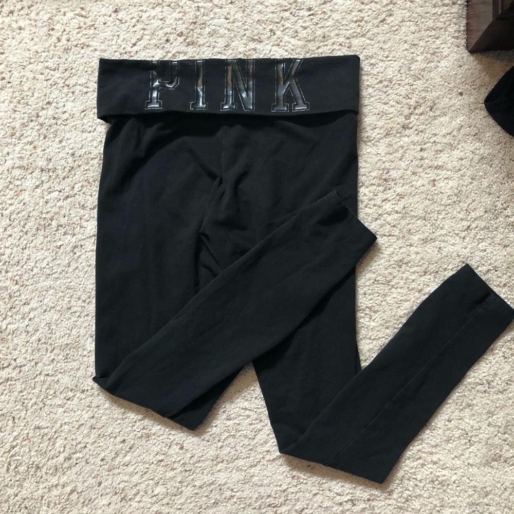 Black Full Length PINK Leggings